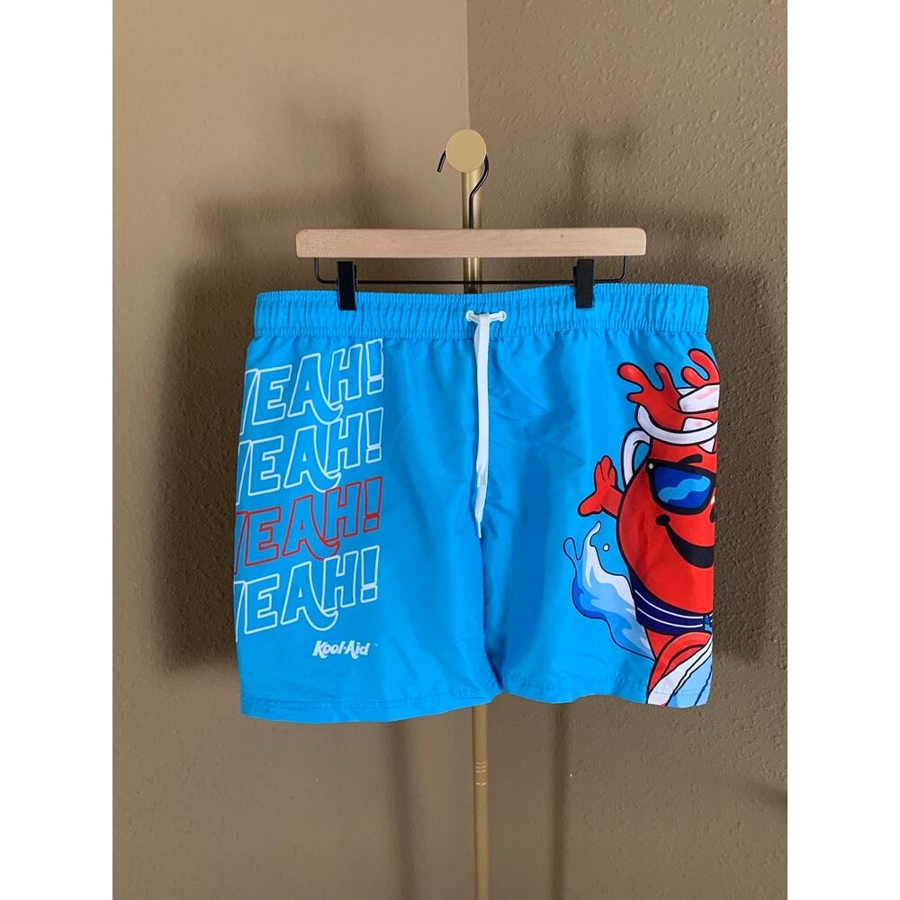 Kool-Aid Oh Yeah Blue Swim Trunks Shorts Men’s Large NWT Graphic Pool Party